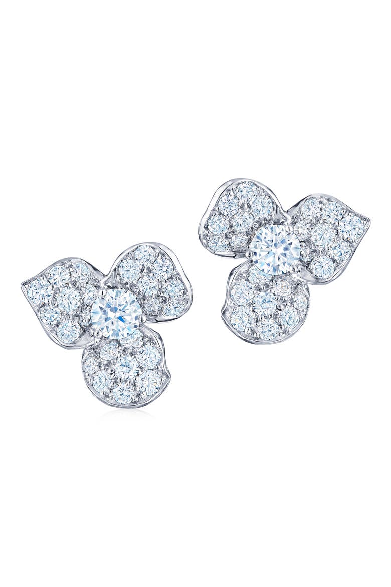 Diamond Petal Flower Earrings, Main, color, WHITE GOLD