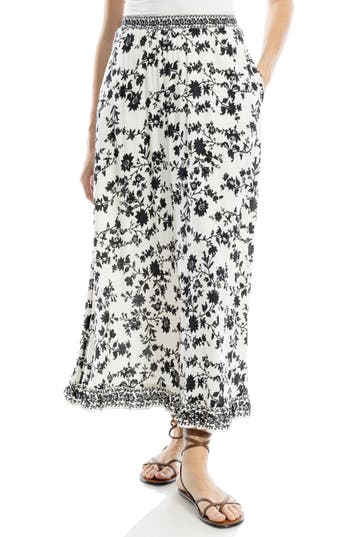 Max Studio A-line Midi Skirt In Off White/black Silhoiette