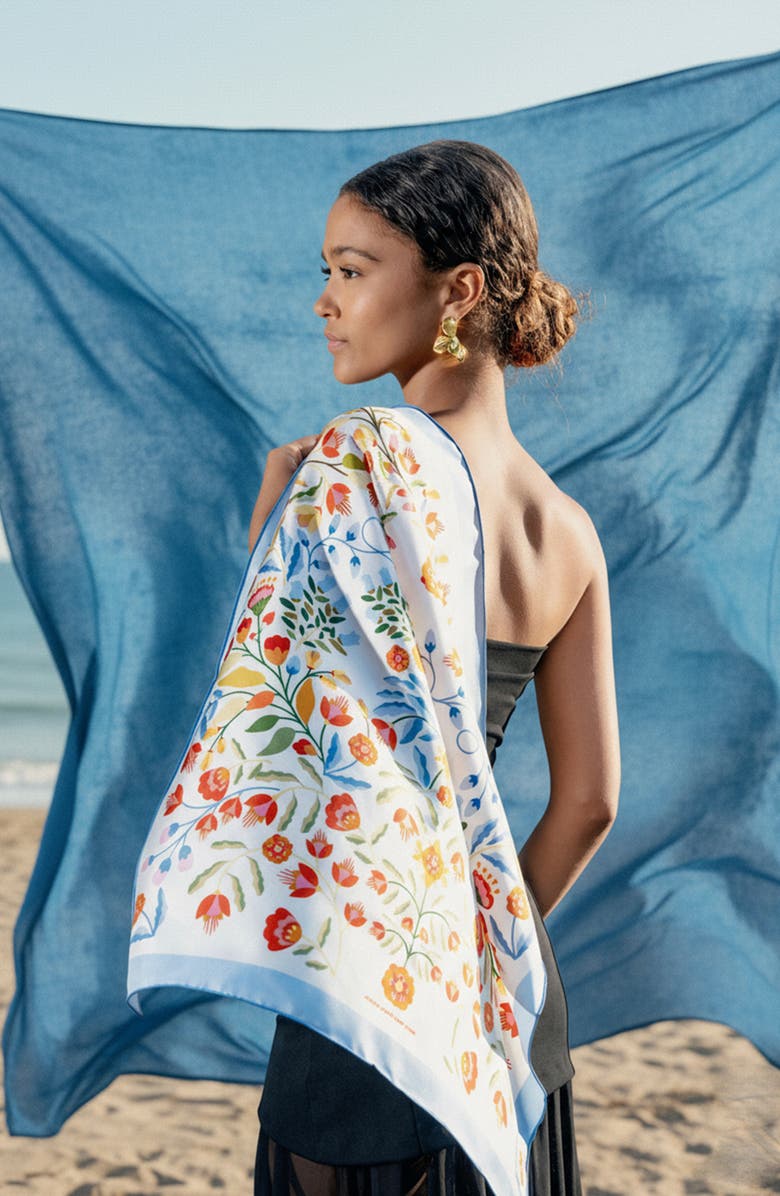 Jessie Zhao New York Porcelain Jardin Double Sided Silk Scarf, Alternate, color, White