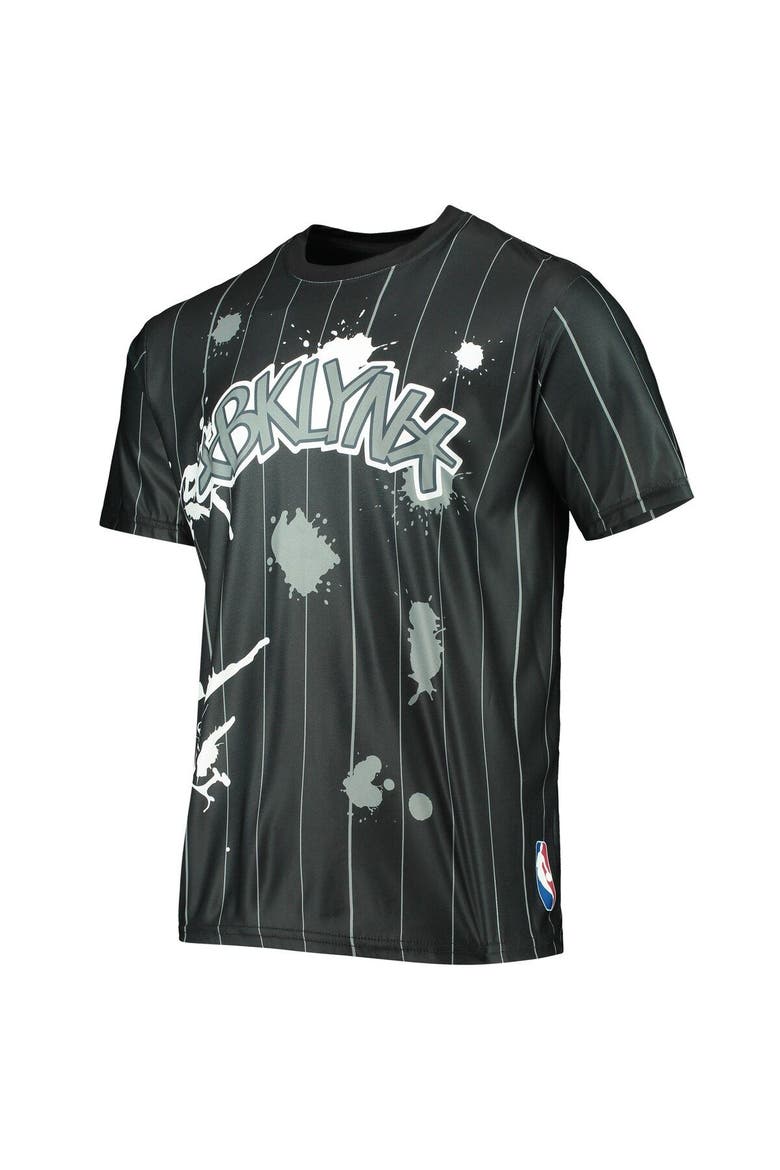 Men's FISLL Black Brooklyn Nets Striped Splatter T-Shirt, Alternate, color, Black