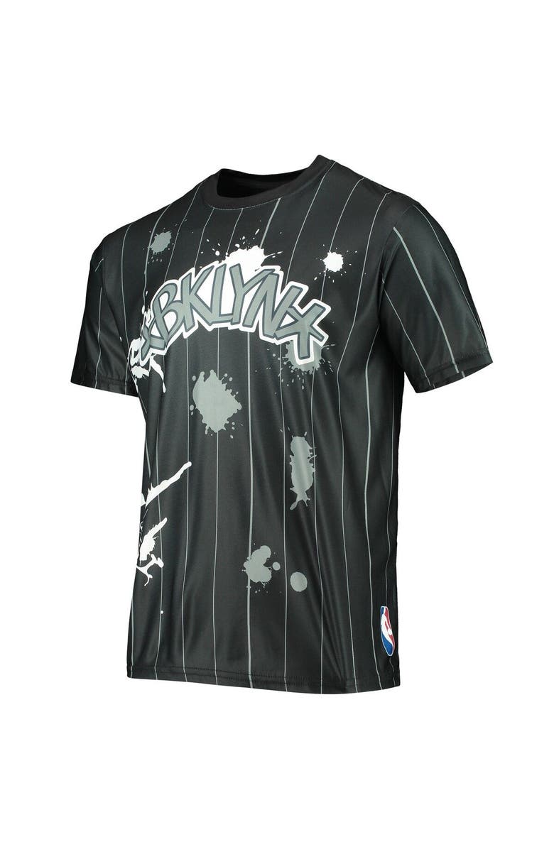 FISLL Men's FISLL Black Brooklyn Nets Striped Splatter T-Shirt, Alternate, color, Black