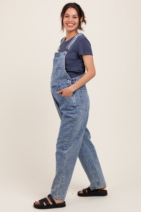 Blue Wash Rolled Cuff Denim Overalls