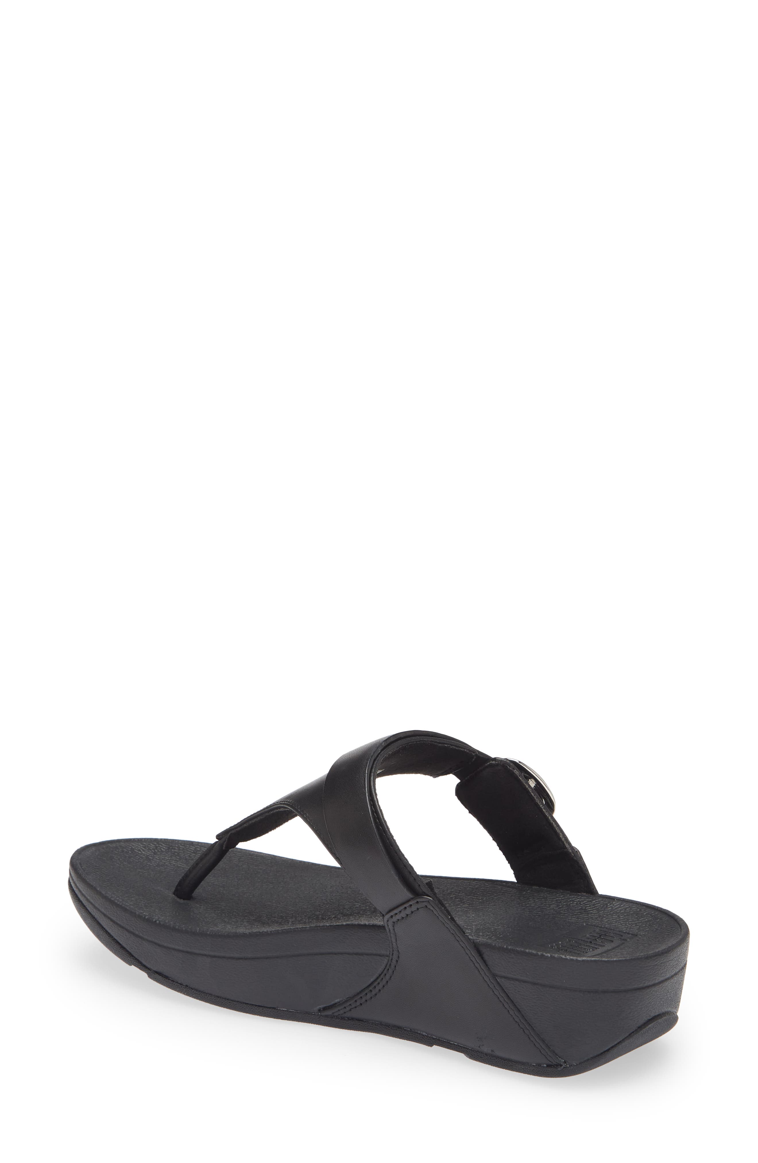 Lulu Adjustable leather toe-post sandals, Alternate, color, ALL BLACK