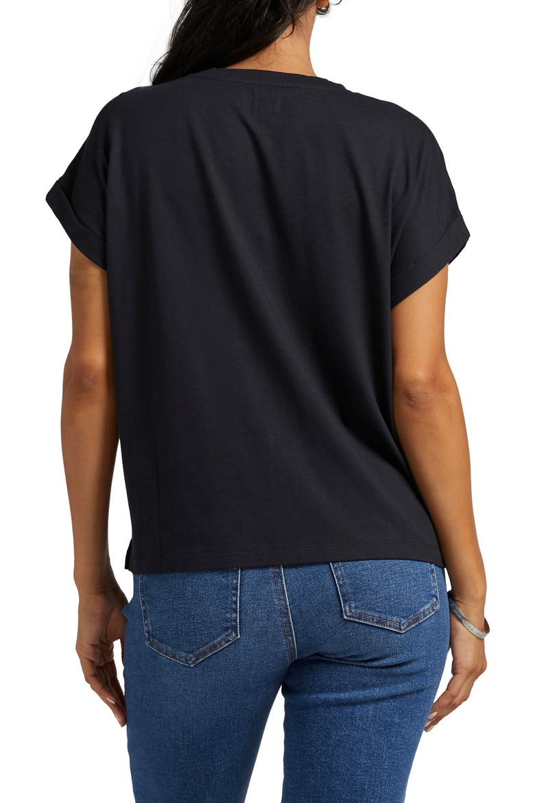 Drapey Cuff Cotton & Modal T-Shirt, Alternate, color, BLACK