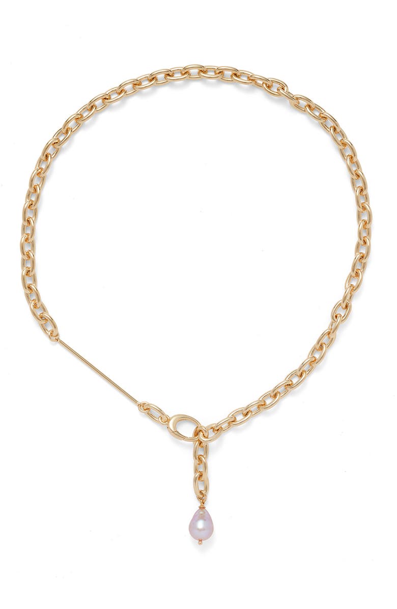 Lady Grey Margot Cultured Pearl Lariat Necklace, Main, color, Gold/ Pearl