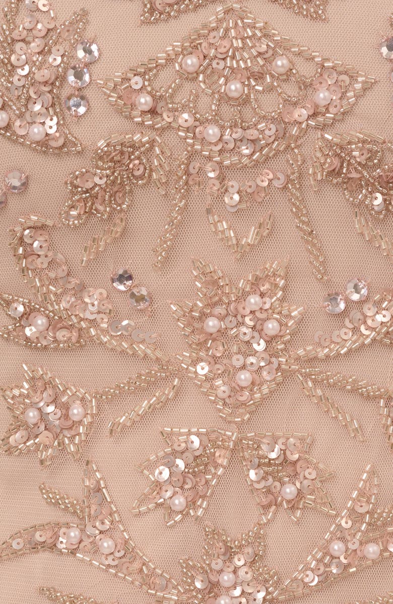 Adrianna Papell Beaded Mesh Godet Midi Cocktail Dress, Alternate, color, 