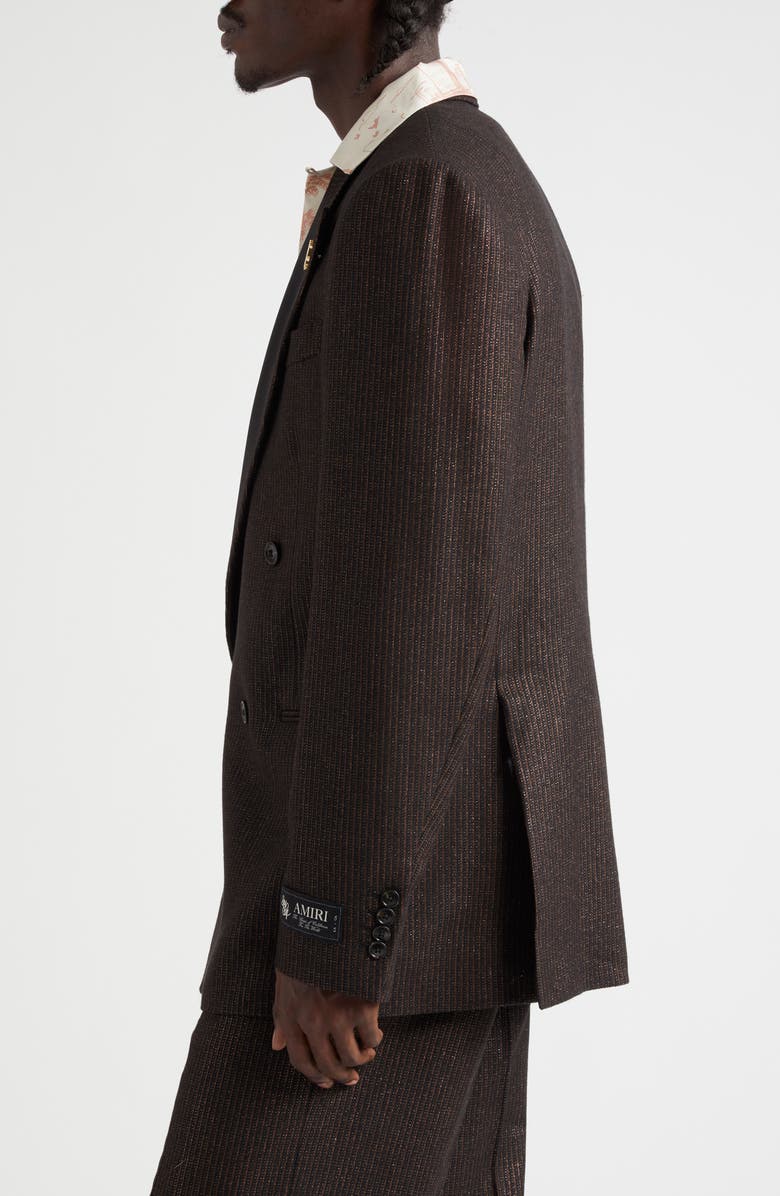 AMIRI Lurex Stripe Double Breasted Blazer, Alternate, color, Dark Brown