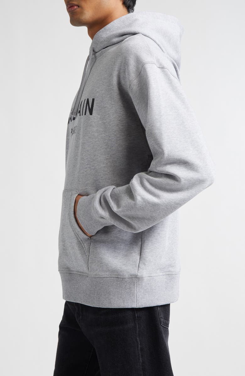 Balmain Logo Graphic Hoodie, Alternate, color, Yeq Grey/ Black