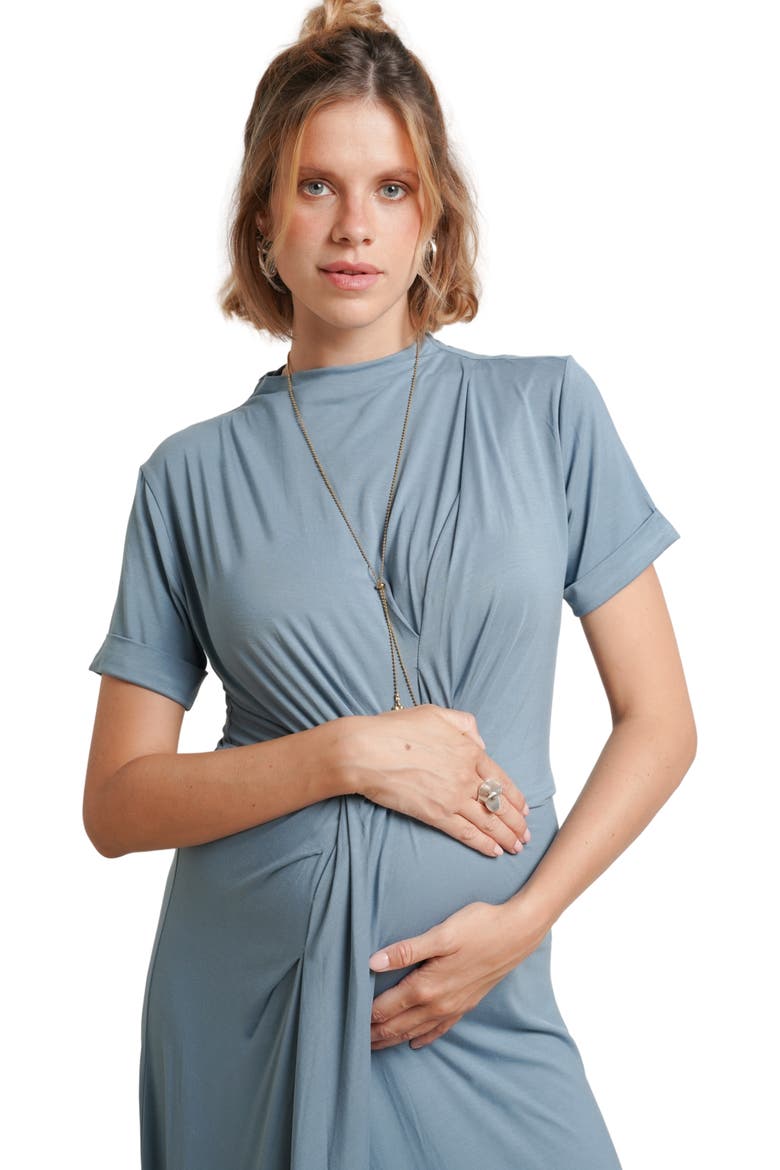 Talia Maternity Twist Dress, Alternate, color, Dusty Blue