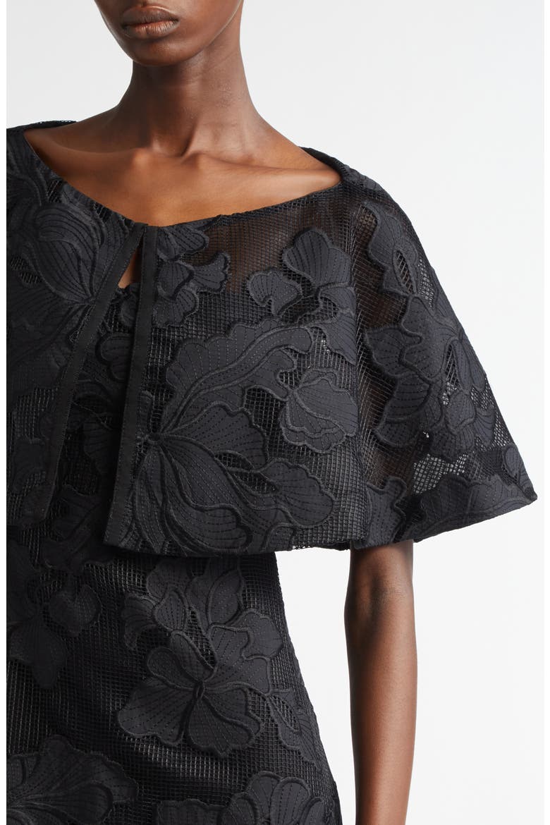 Floral Appliqué Reversible Capelet, Alternate, color, BLACK