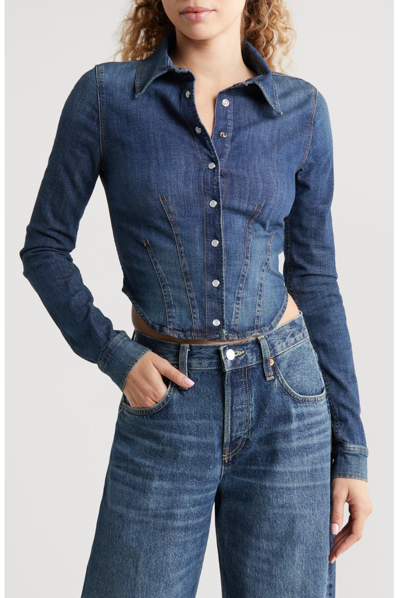 Long Sleeve Crop Denim Shirt, Main, color, VISTA BAY