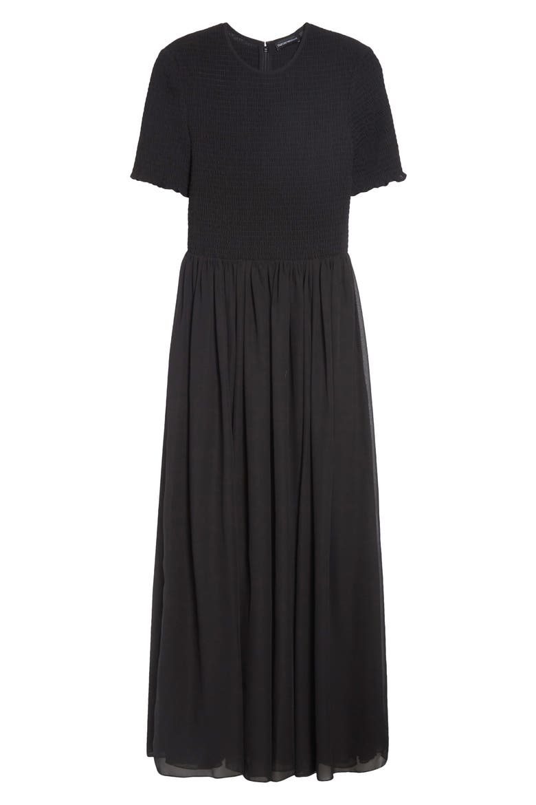 Black Techno Smocked Bodice Georgette Maxi Dress, Alternate, color, SOLID BLACK
