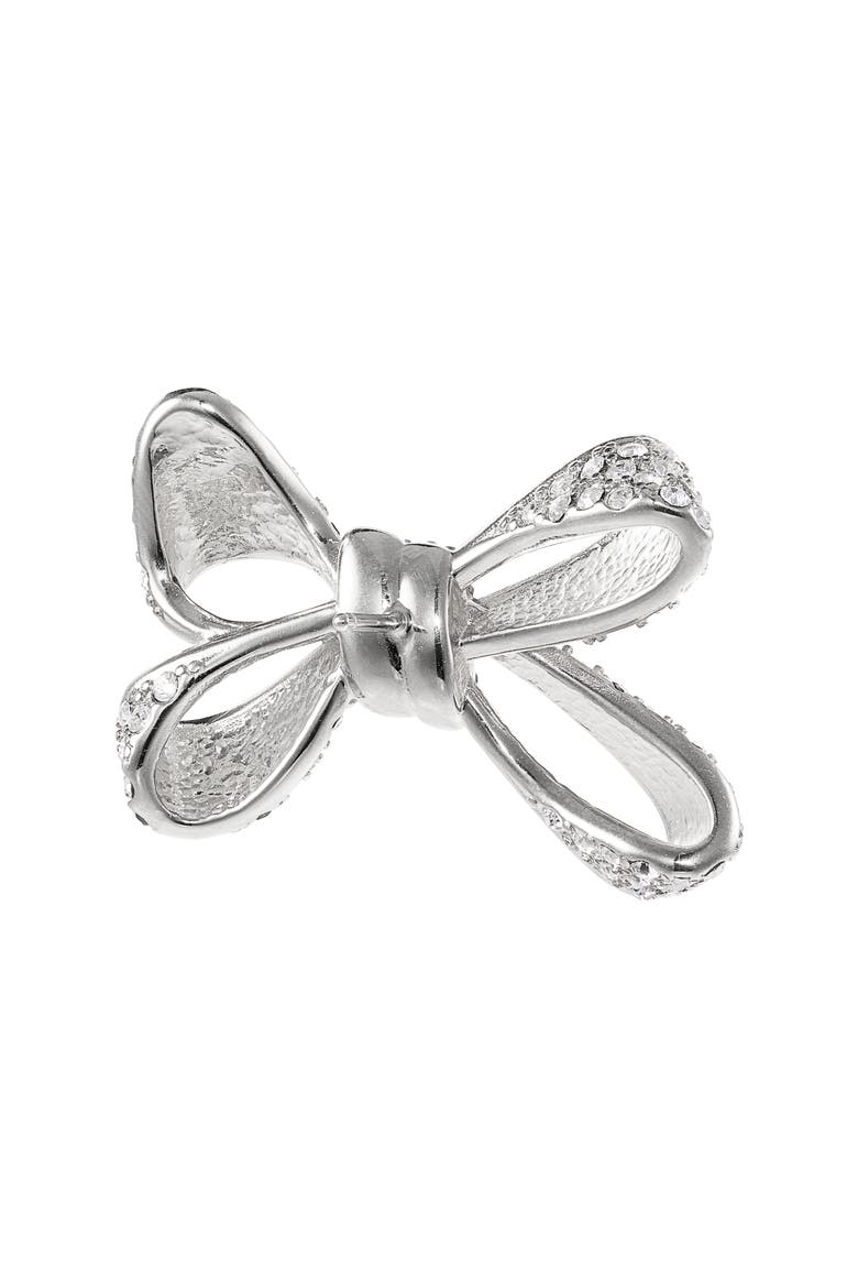 Small Pavé Crystal Bow Earrings, Alternate, color, SILVER