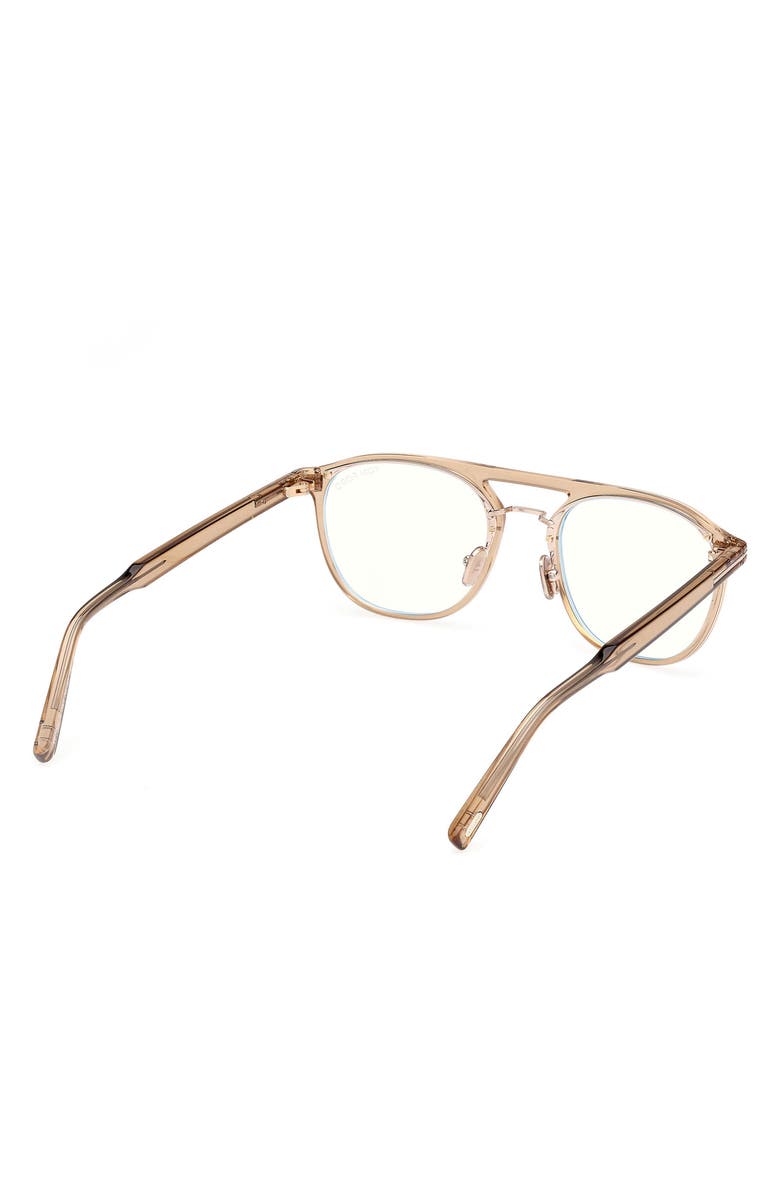 TOM FORD 52mm Pilot Blue Light Blocking Glasses, Alternate, color, Champagne / T Logo