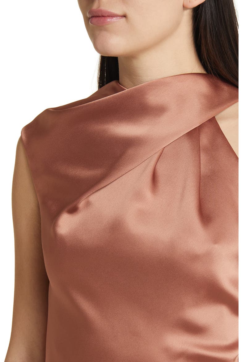 Asymmetric Neck Satin Gown, Alternate, color, SIENNA