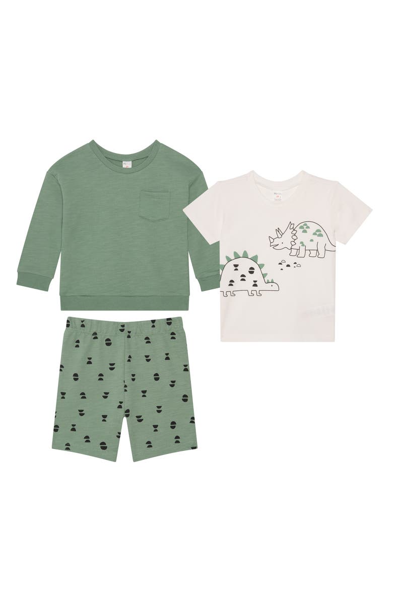 Petit Lem Kids' Dino Graphic T-Shirt, Sweatshirt & Shorts Set, Main, color, Dino