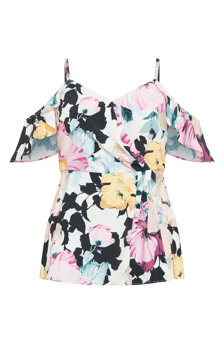 City Chic Kallie Floral Cold Shoulder Top, Alternate, color, Ivory Melanie Bloom