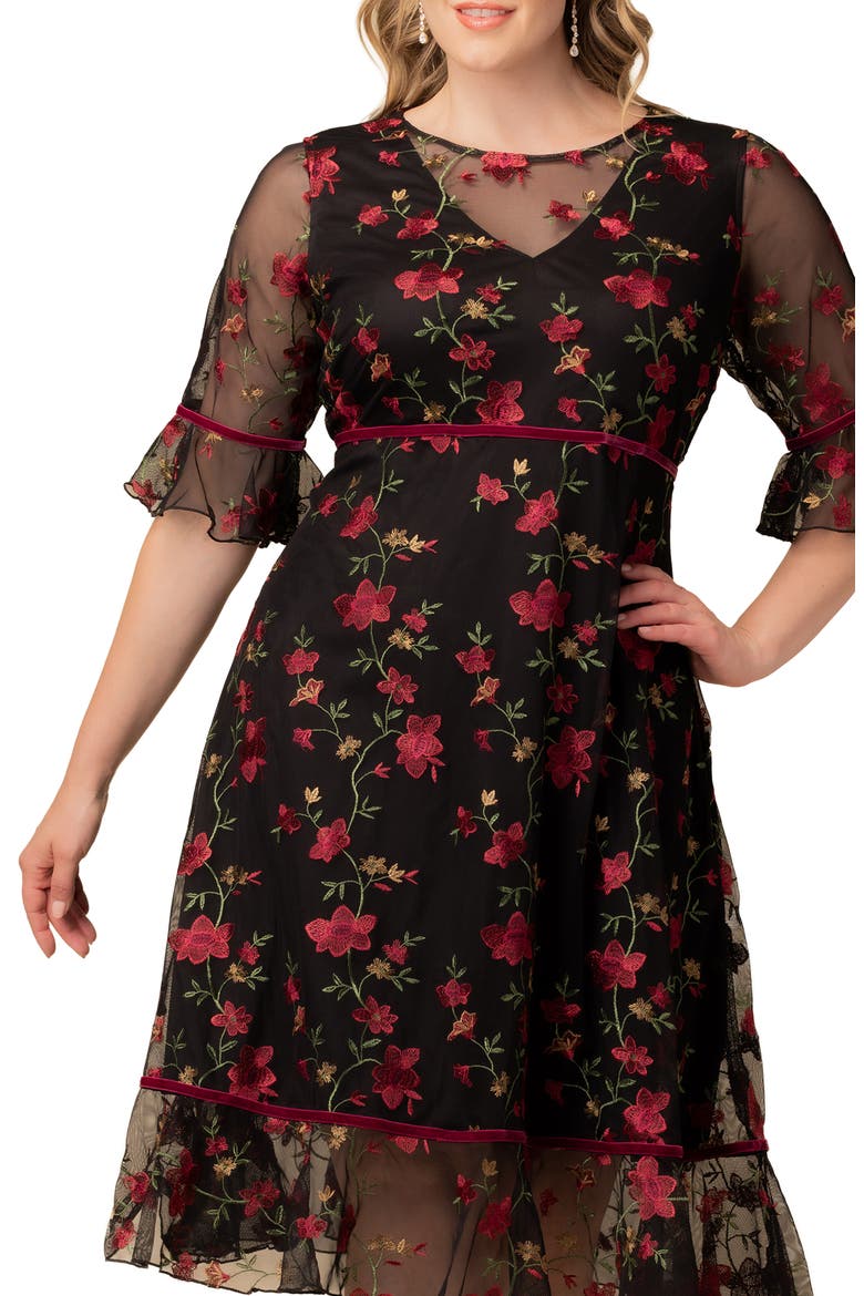 Wildflower Embroidered Dress, Alternate, color, BLACK/ RED FLORAL