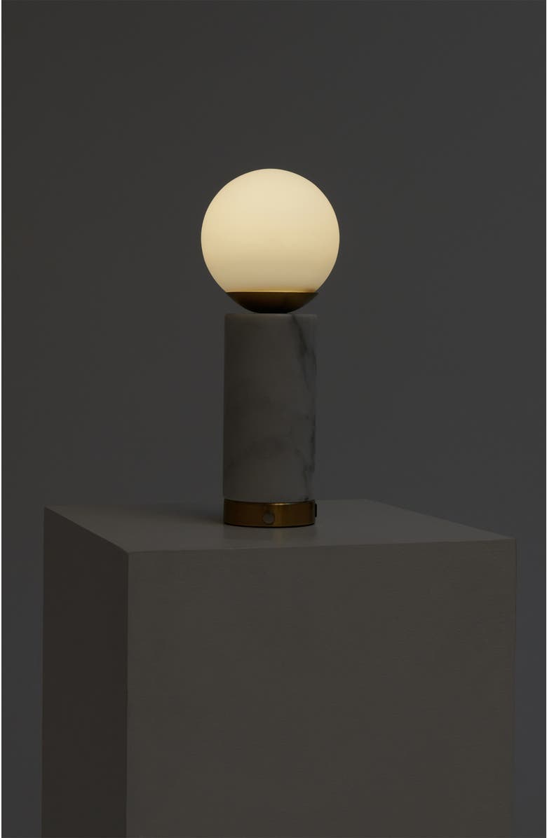 Brightech Aspen 14.5" Frosted Glass Orb and Marble LED Table Lamp with USB Charging Port and 3-Way Dimmer, Alternate, color, Natural Stone White