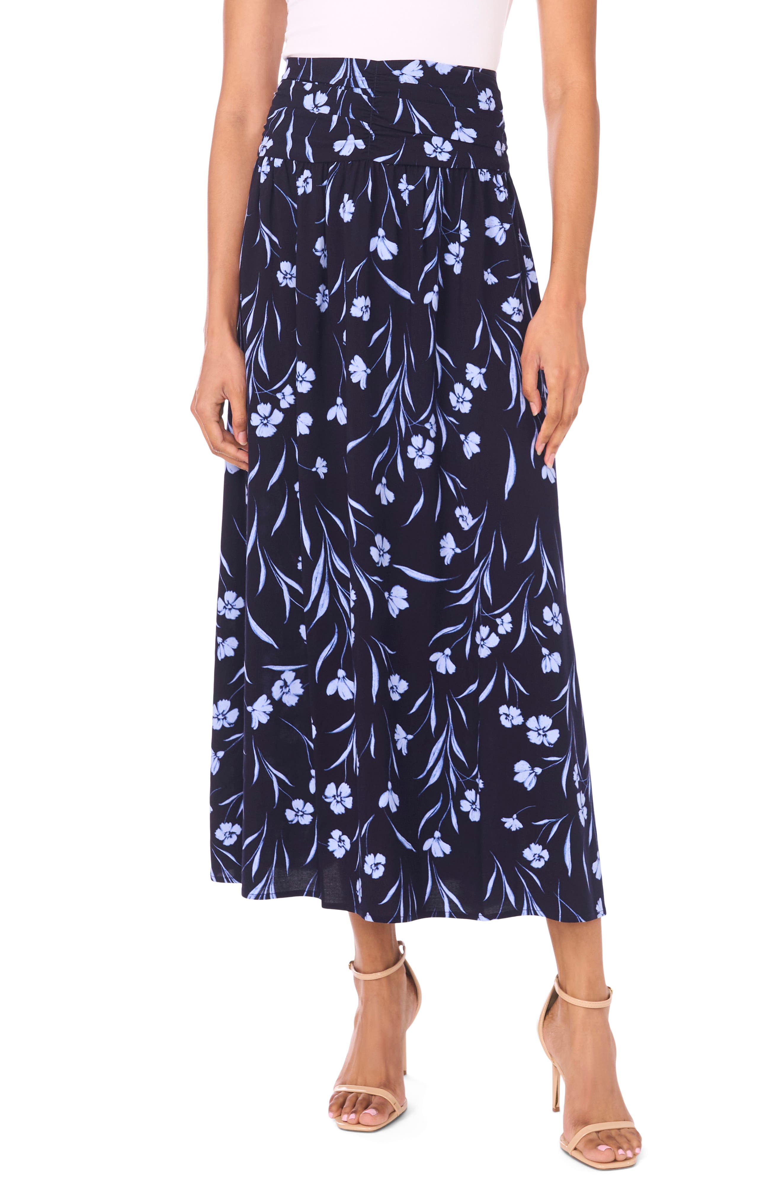 1.STATE Floral Shirred Maxi Skirt