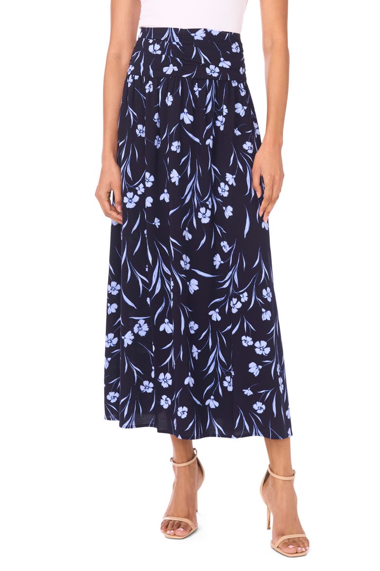 Floral Shirred Maxi Skirt, Main, color, CLASSIC NAVY
