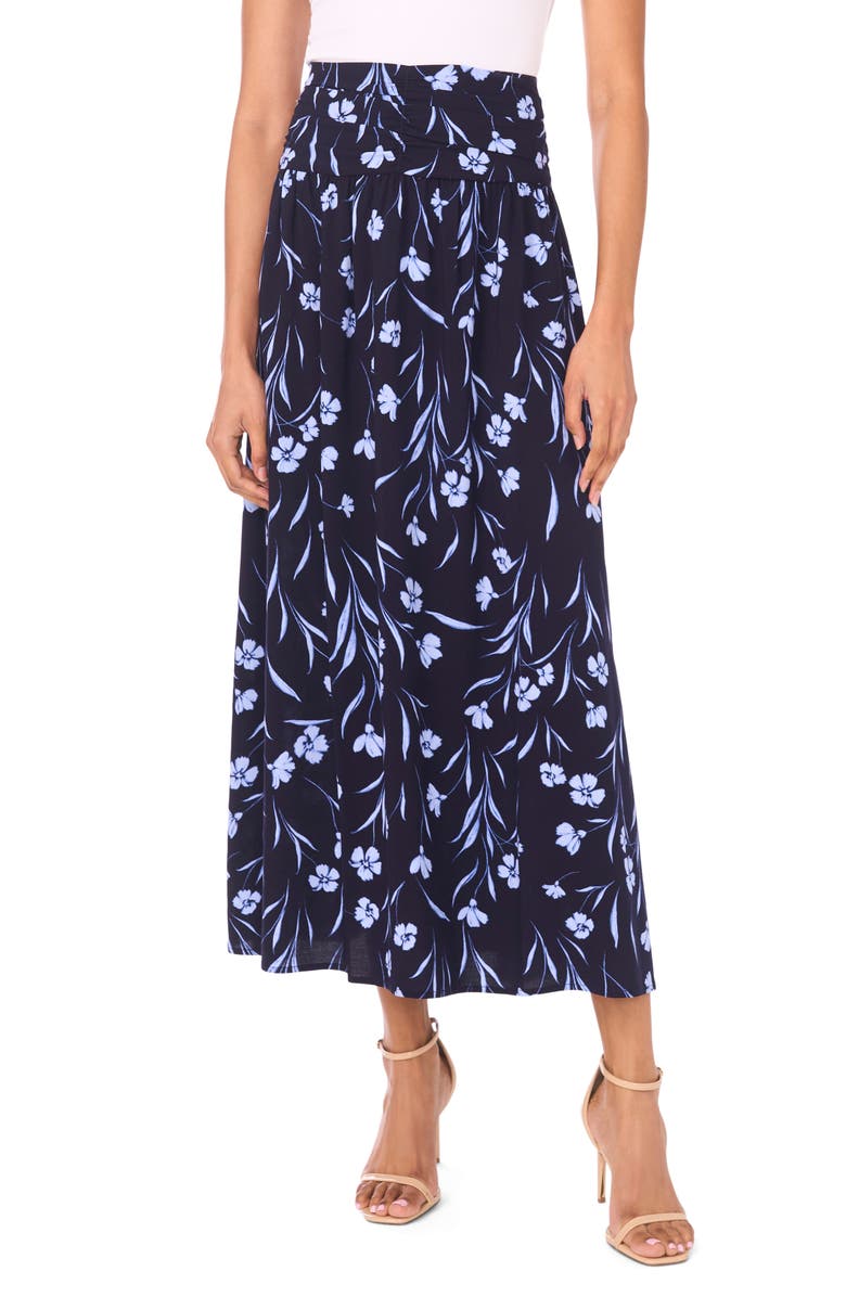 1.STATE Floral Shirred Maxi Skirt, Main, color, Classic Navy