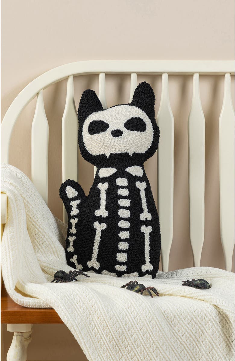 Glitzhome Halloween Hooked Ghost Skeleton Cat Shaped Pillow, Alternate, color, 