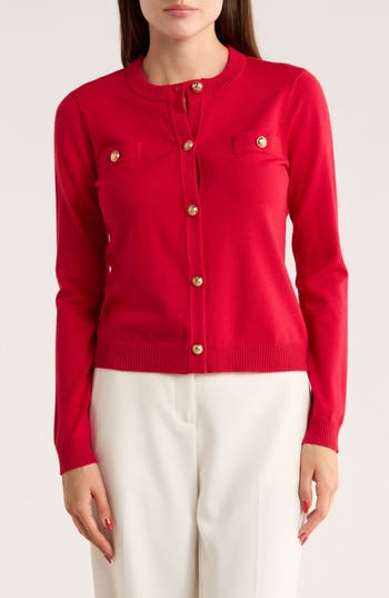 By Design Keira Chest Pocket Cardigan In Red