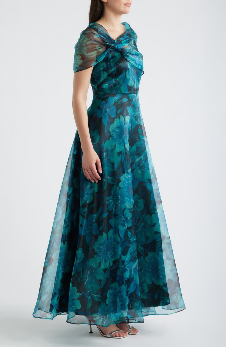 Eliza J Floral Shoulder Overlay Ballgown, Alternate, color,