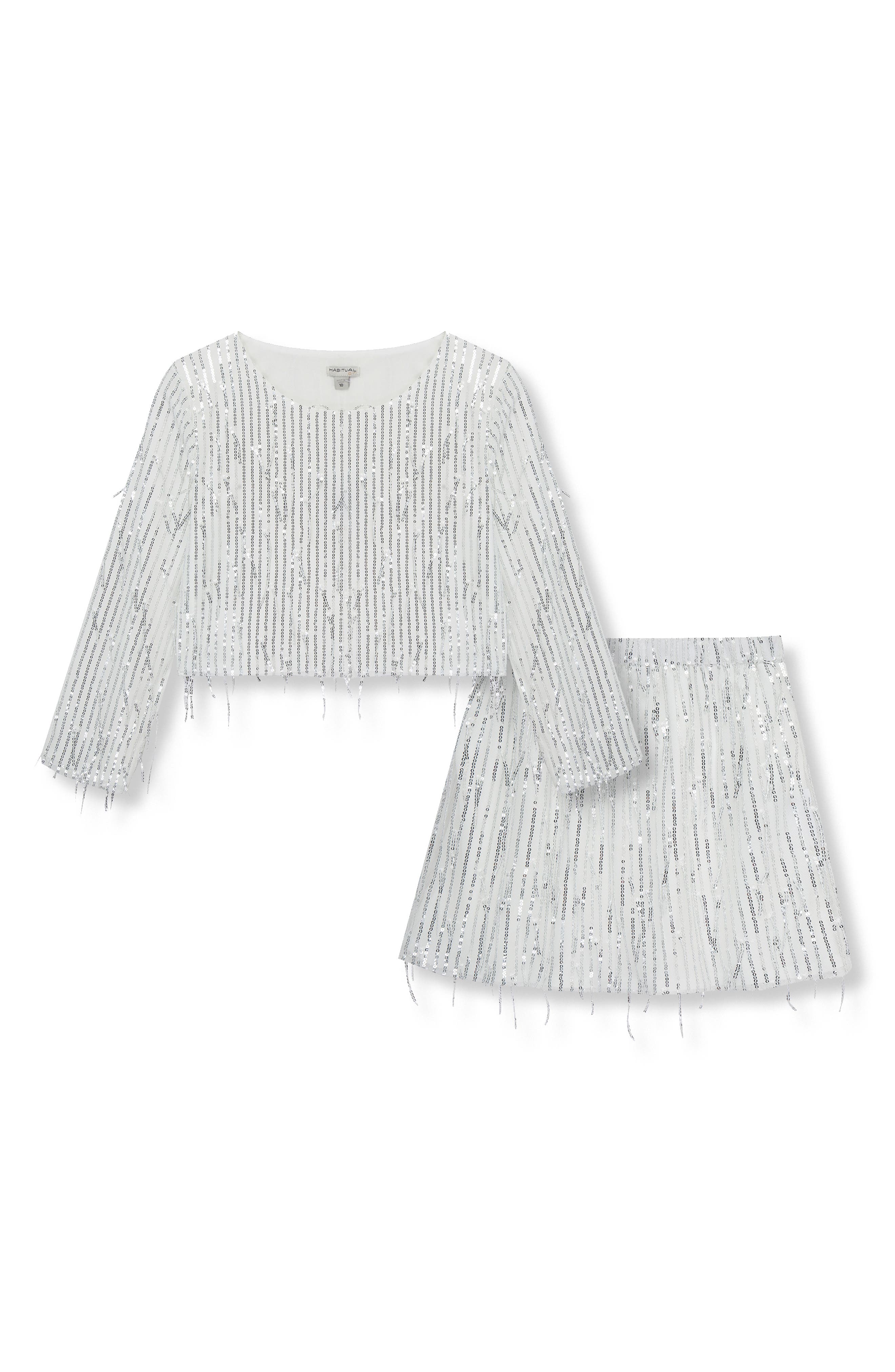 Habitual Kids Kids' Fringe Sequin Long Sleeve Top & Skirt Set