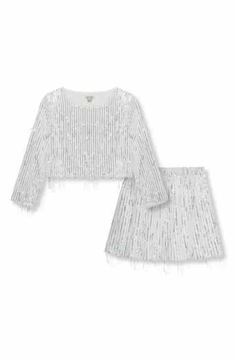 Habitual Kids Kids' Fringe Sequin Long Sleeve Top & Skirt Set