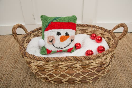 C & F Home C&f Home Happy Snowman Hooked Small Petite Christmas Holiday Throw Pillow, 8" X 8" In Green
