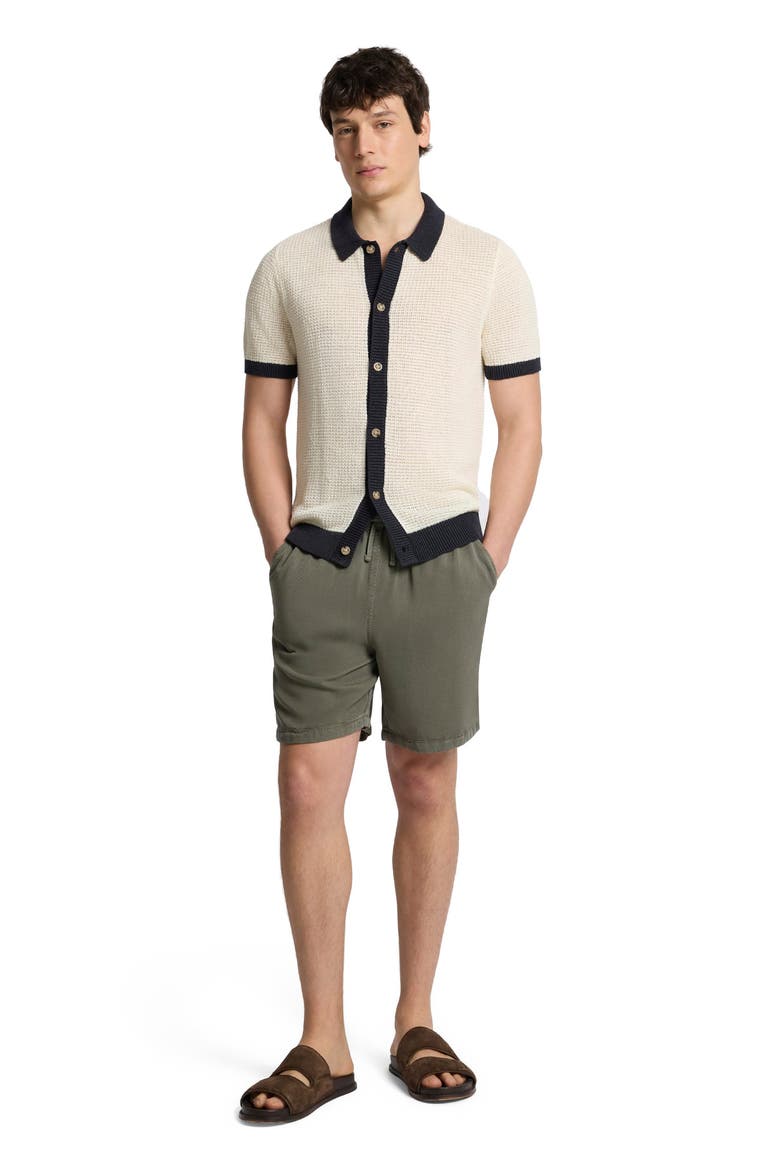 Linen Short Sleeve Button Up Sweater, Main, color, Midnight/Egret