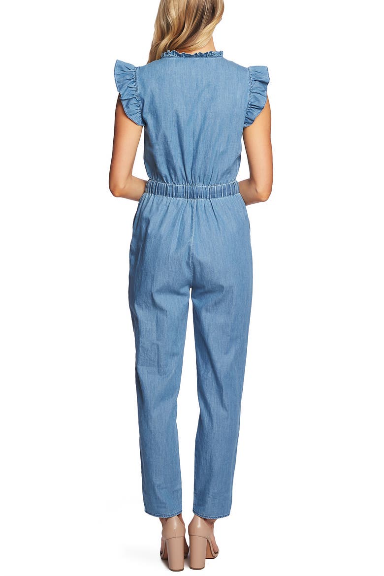 Ruffle Trim Chambray Jumpsuit, Alternate, color, LIGHT AUTHENTIC