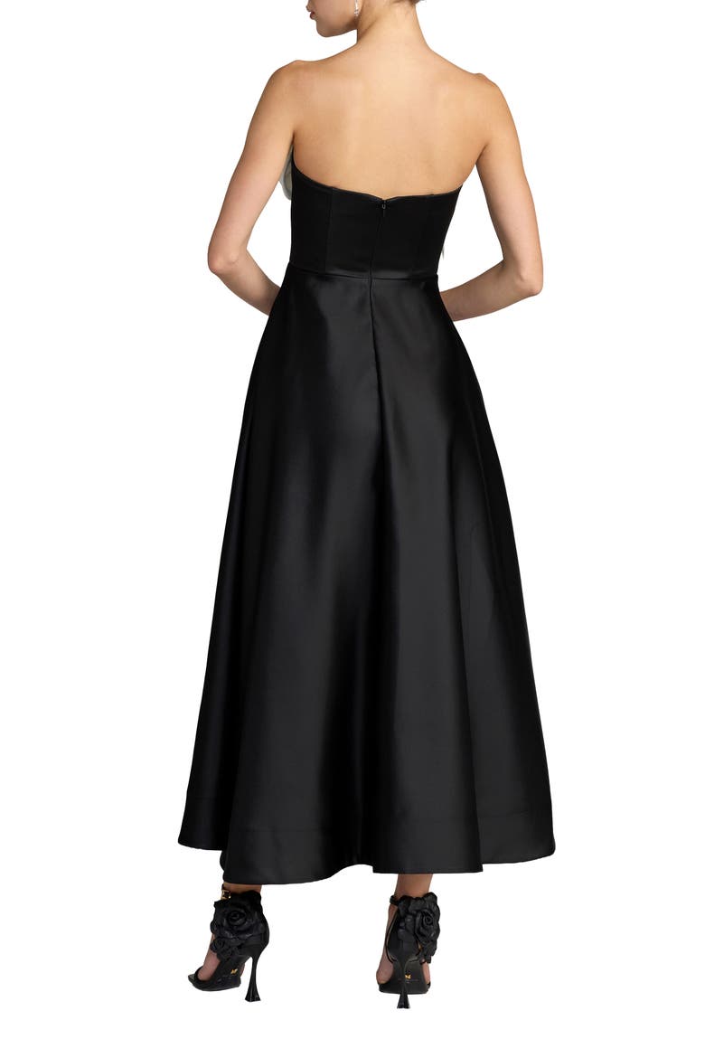 Strapless Satin A-Line Gown With 3D Floral Appliqué, Alternate, color, Black Ivory