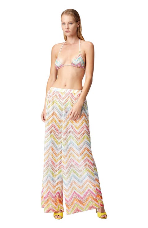 Printed Tulle Cover-up Palazzo Trousers