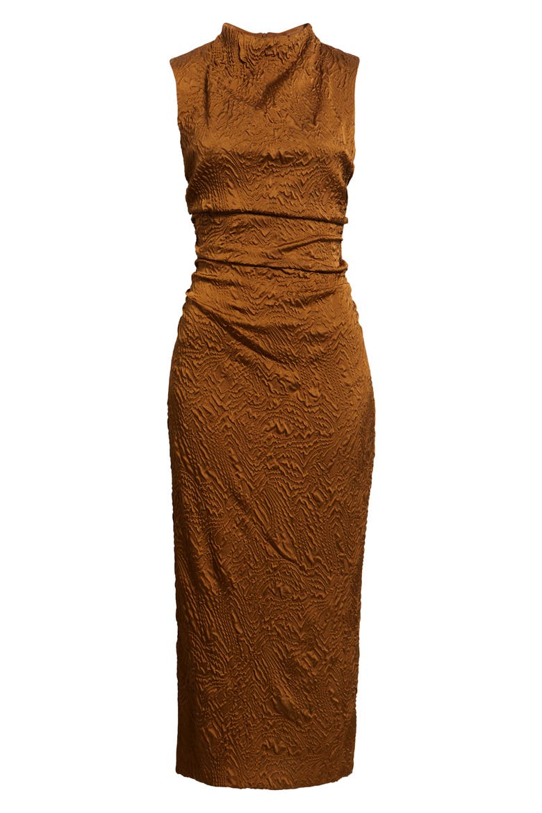 Leaf Jacquard Cowl Neck Sheath Dress, Alternate, color, BROWN
