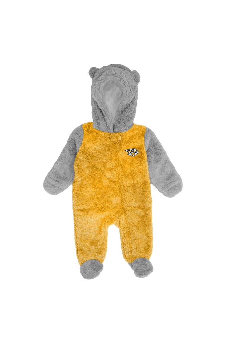 Newborn & Infant Gold Nashville Predators Game Nap Teddy Fleece Bunting Full-Zip Sleeper, Alternate, color, Gold