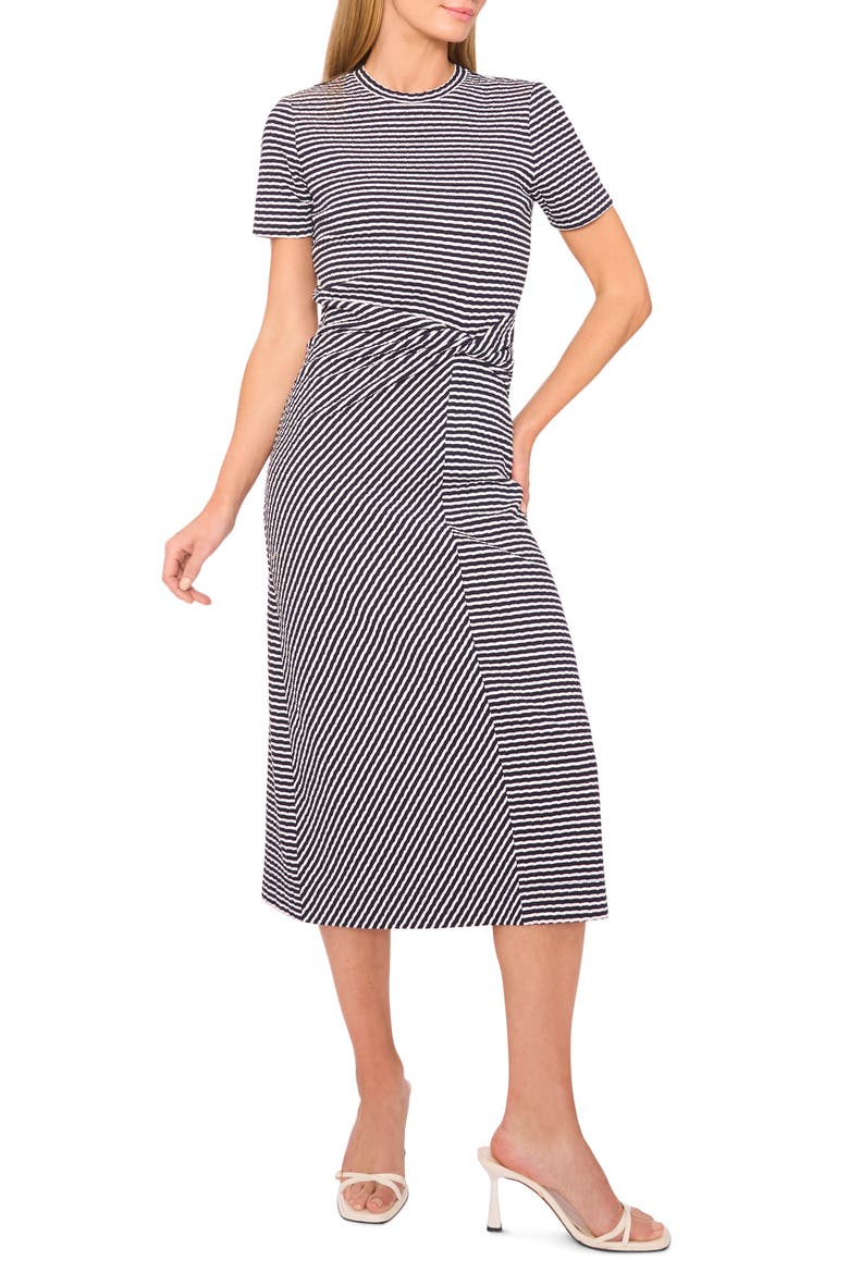 Twist Stripe T-Shirt Dress, Main, color, BARITONE BLUE