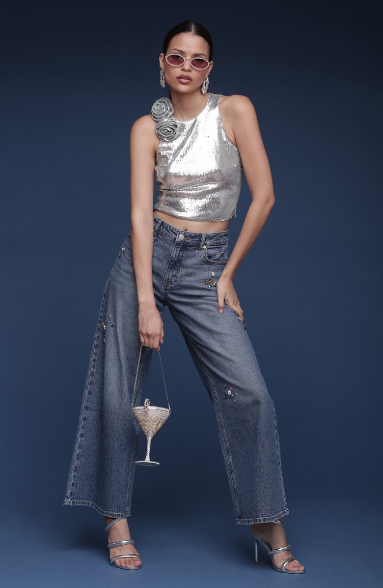 Avec Les Filles Bejweled High Waist Wide Leg Jeans, Alternate, color, Highside - Multicolor Gem