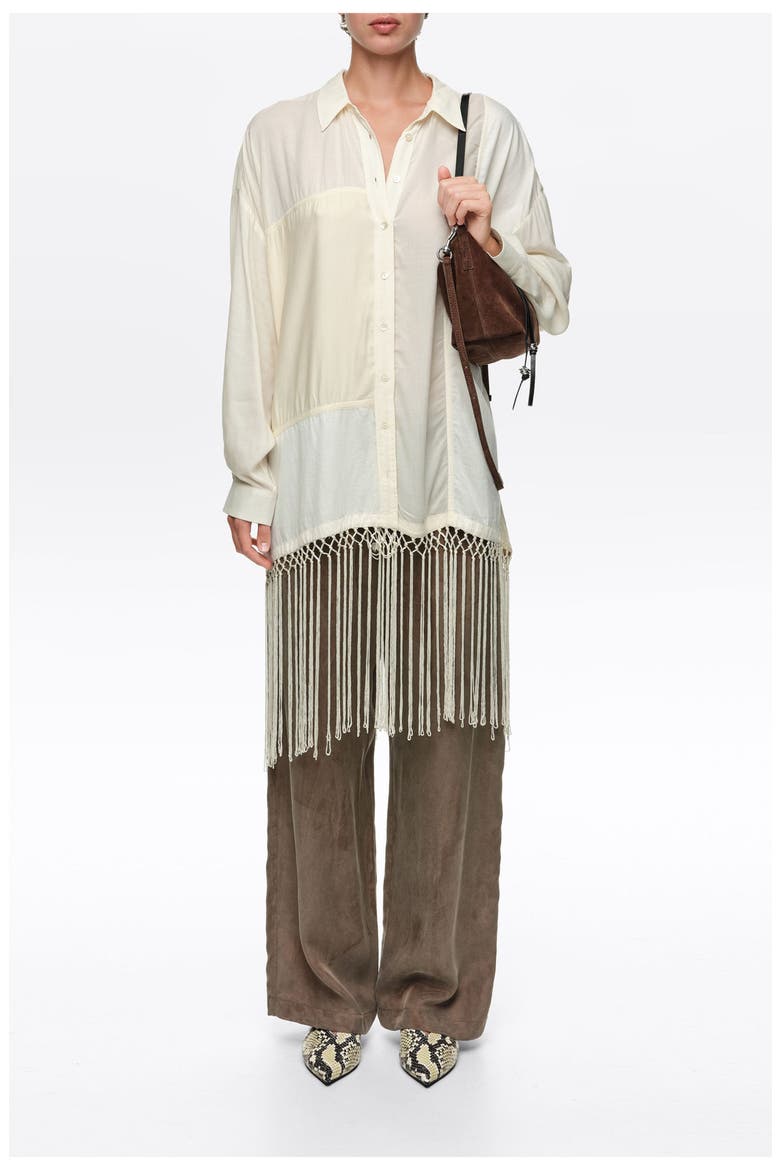 Patchwork Fringed Oversized Shirt, Alternate, color, CREAM
