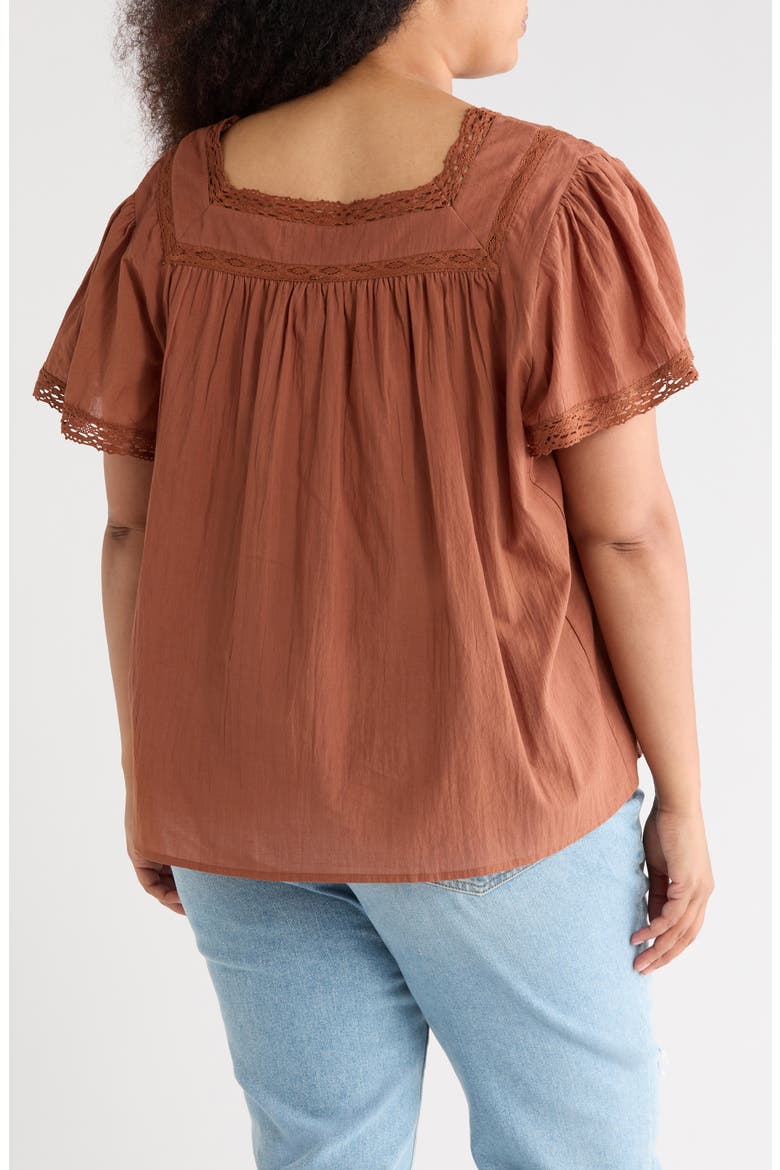 Crochet Inset Square Neck Top, Alternate, color, BROWN