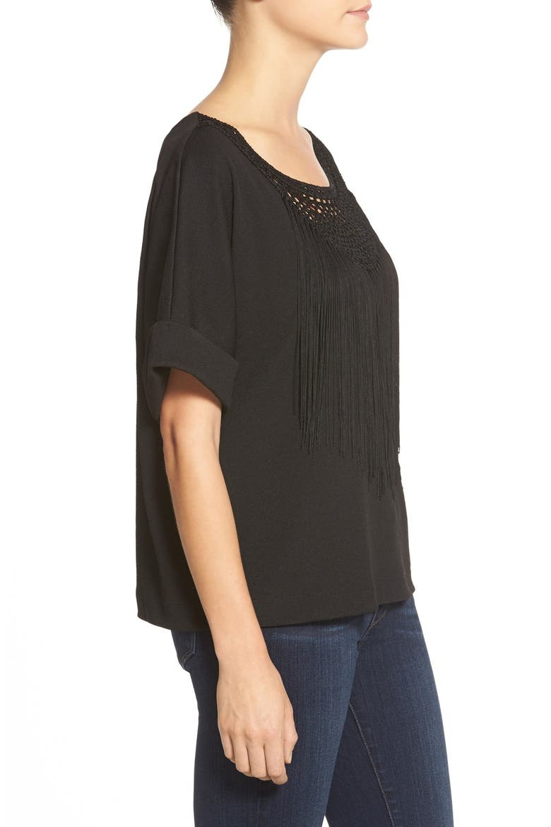 Fringe Detail Short Sleeve Top, Alternate, color, BLACK