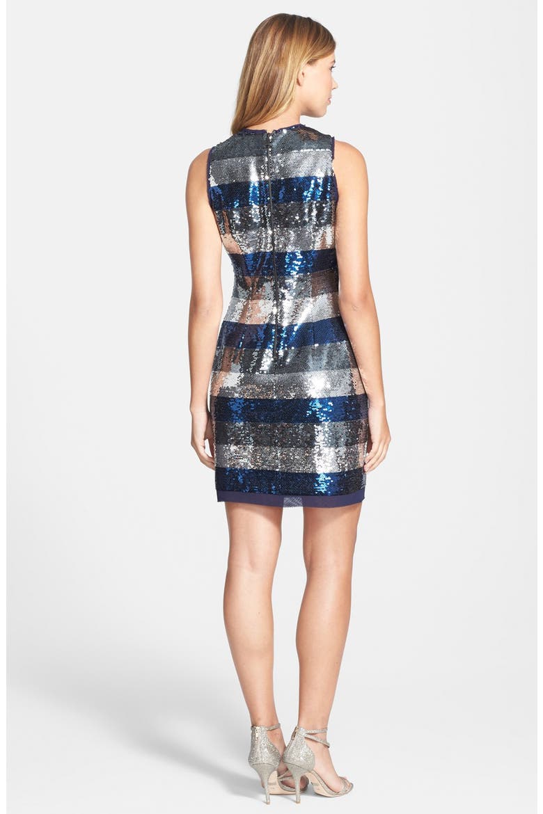 Stripe Sequin Sheath Dress, Alternate, color, NAVY/ SILVER