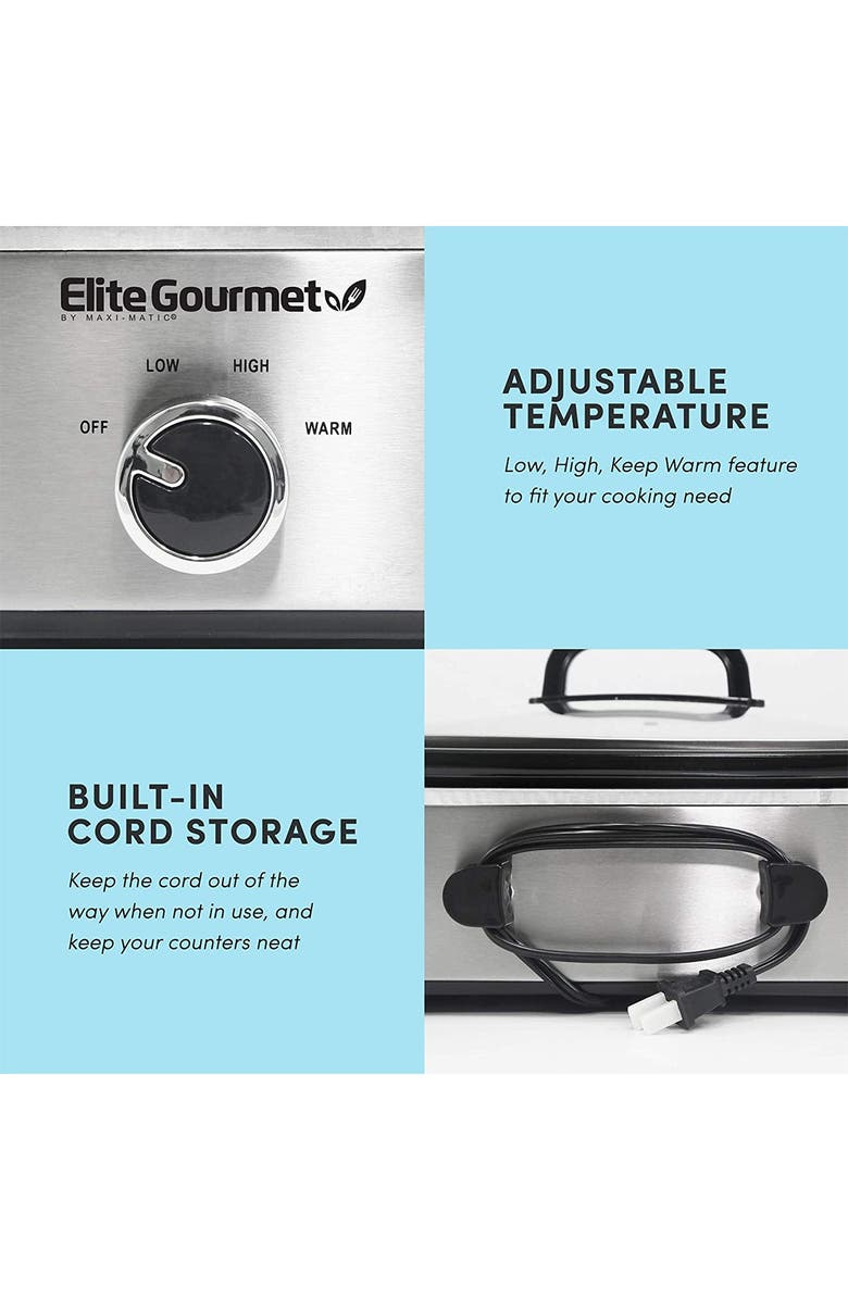 MAXI-MATIC Elite Gourmet 3.5Qt. Casserole Slow Cooker with Locking Lid, Stainless Steel, Alternate, color, 