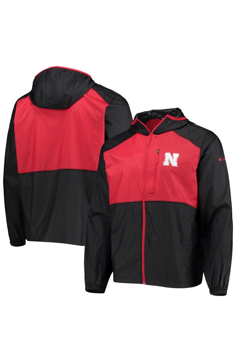 Columbia Men's Columbia Black/Scarlet Nebraska Huskers Flash Forward Hoodie Full-Zip Lightweight Windbreaker, Main, color, Black