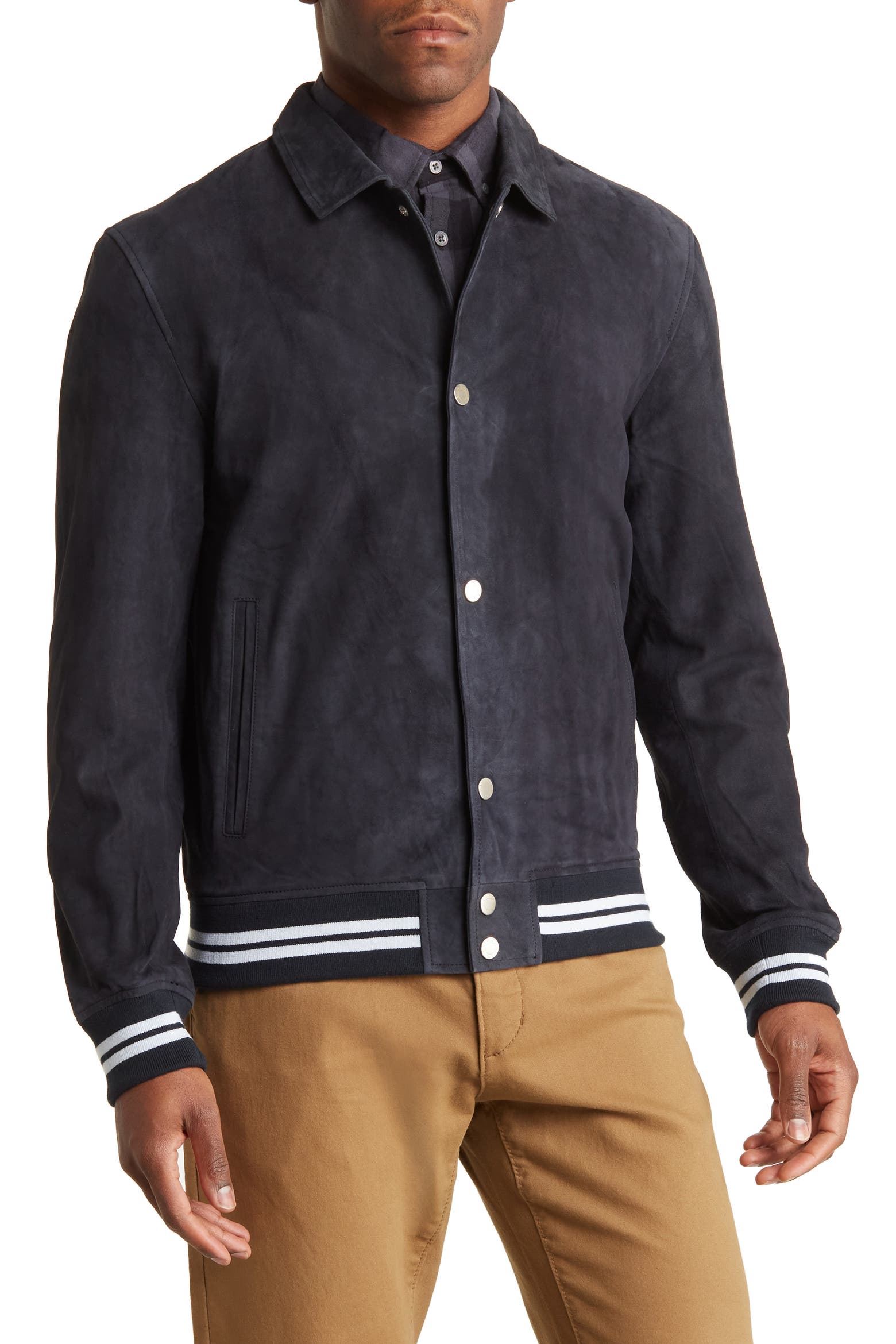 Stone Slates Rack Slate & Stone Suede Varsity Jacket (Men) | Nordstromrack