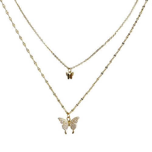 Hollywood Sensation Fluttering Elegance Gold Butterfly Two Layer Necklace In Gold