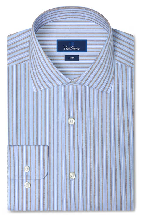 Trim Fit Stripe Cotton Dobby Dress Shirt