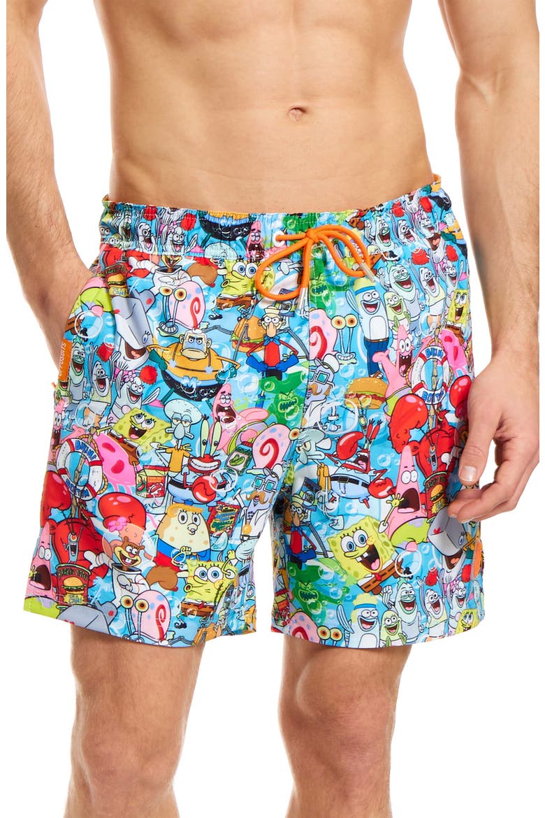 SpongeBob Frenzy Stretch Swim Trunks, Alternate, color, MISCELLANEOUS